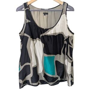 Theory Silk Sleeveless Black Teal Abstract Print Top Women Size M Artsy Career